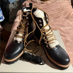 Marc Fisher Black and Tan Leather Lace Up Boots